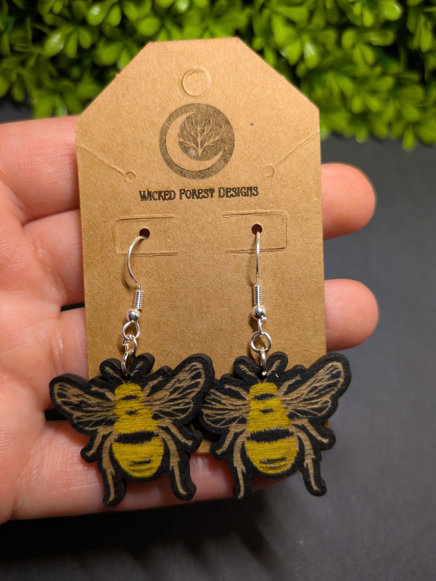Hand-Painted Laser-Cut Honey Bee Earrings