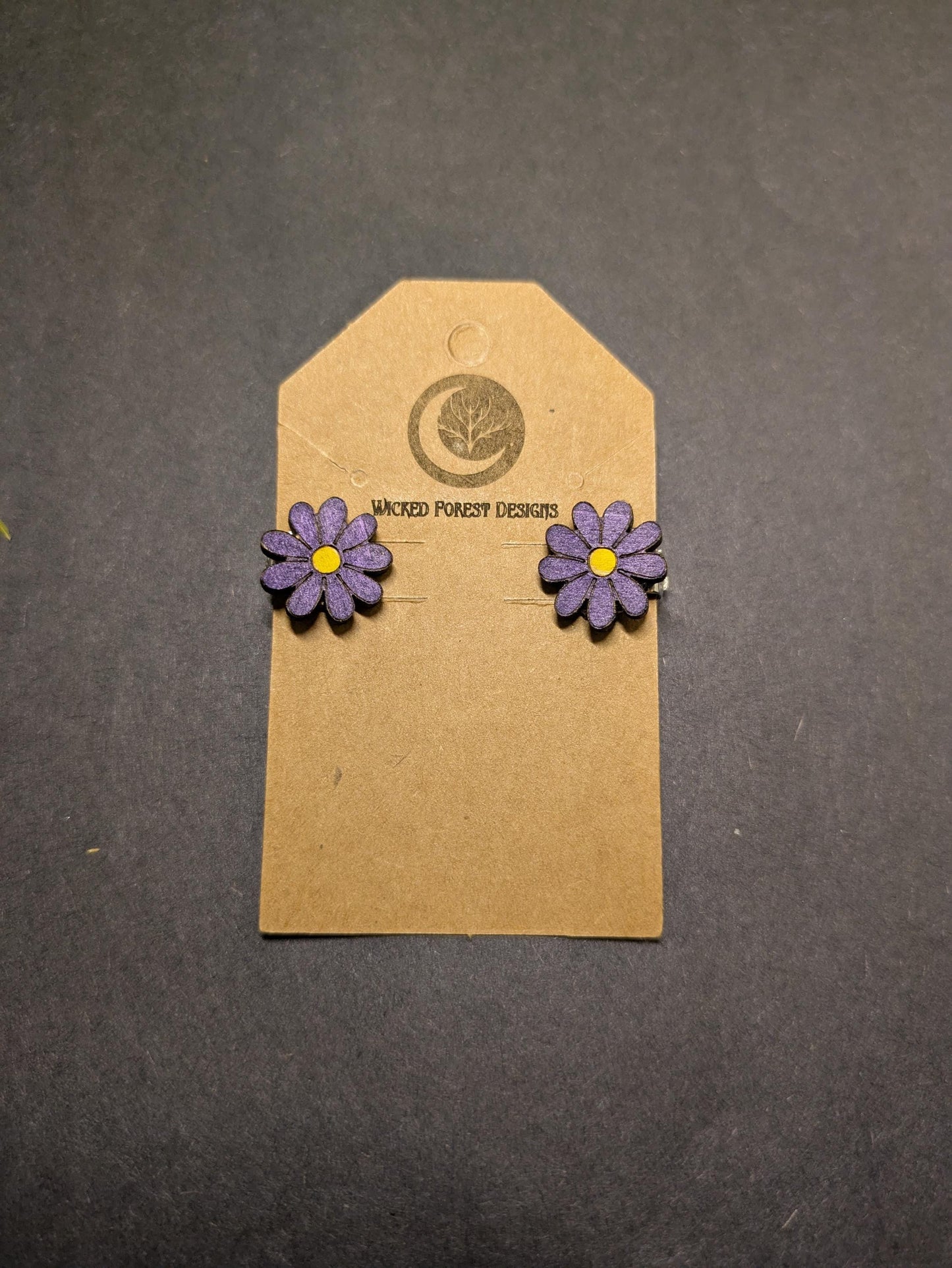 Custom Color Clip-On Flower Earrings - Wooden