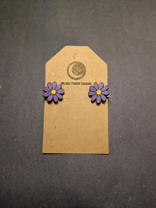 Custom Color Clip-On Flower Earrings - Wooden