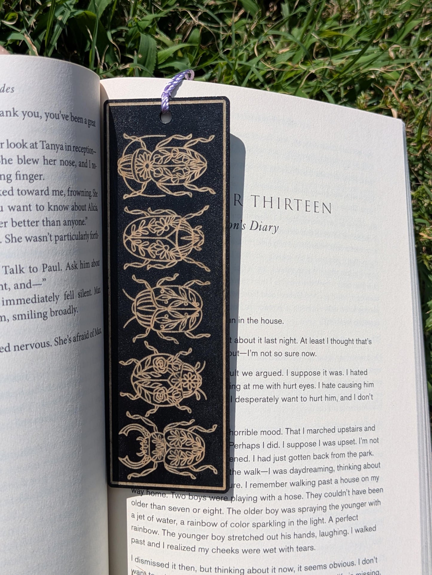 Laser Engraved Wooden Bookmark - Gothic Beetle Design - Dark Academia Insect Gift