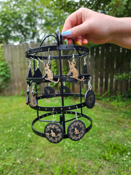 Floral Familiar Earrings - Black Cat Silhouettes with Butterflies & Blooms