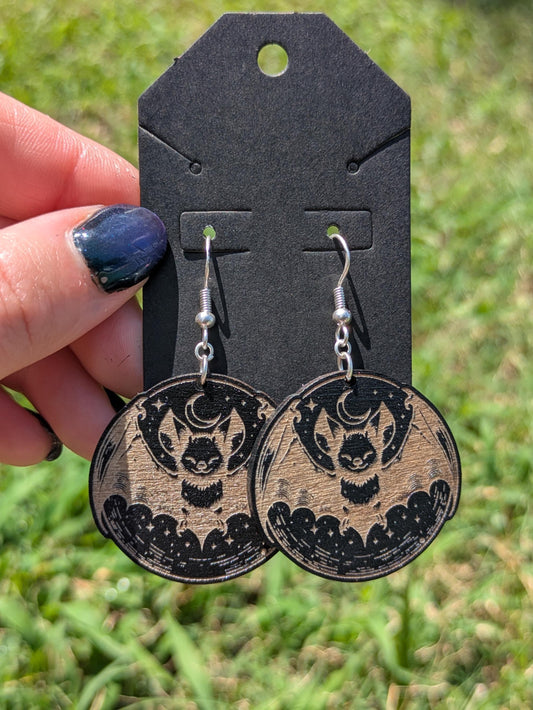 Celestial Bat Earrings - Bat with Stars & Crescent Moon
