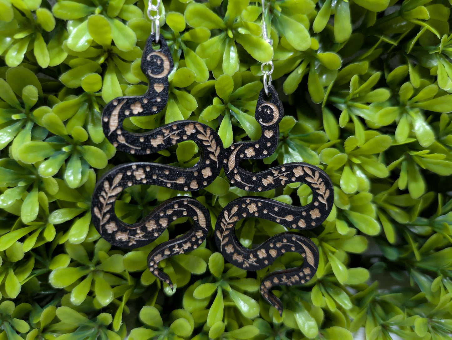 Wooden Snake Earrings - Laser Cut & Engraved