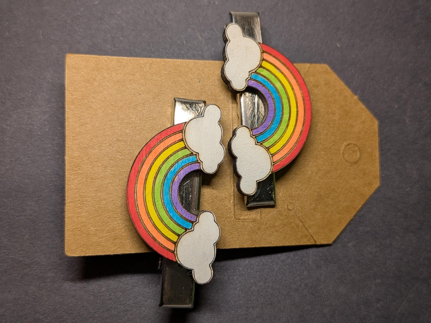Unicorns & Rainbows Hair Clips - Set of 2 Pairs (4 Total) Hand-Painted Wooden Hair Clips