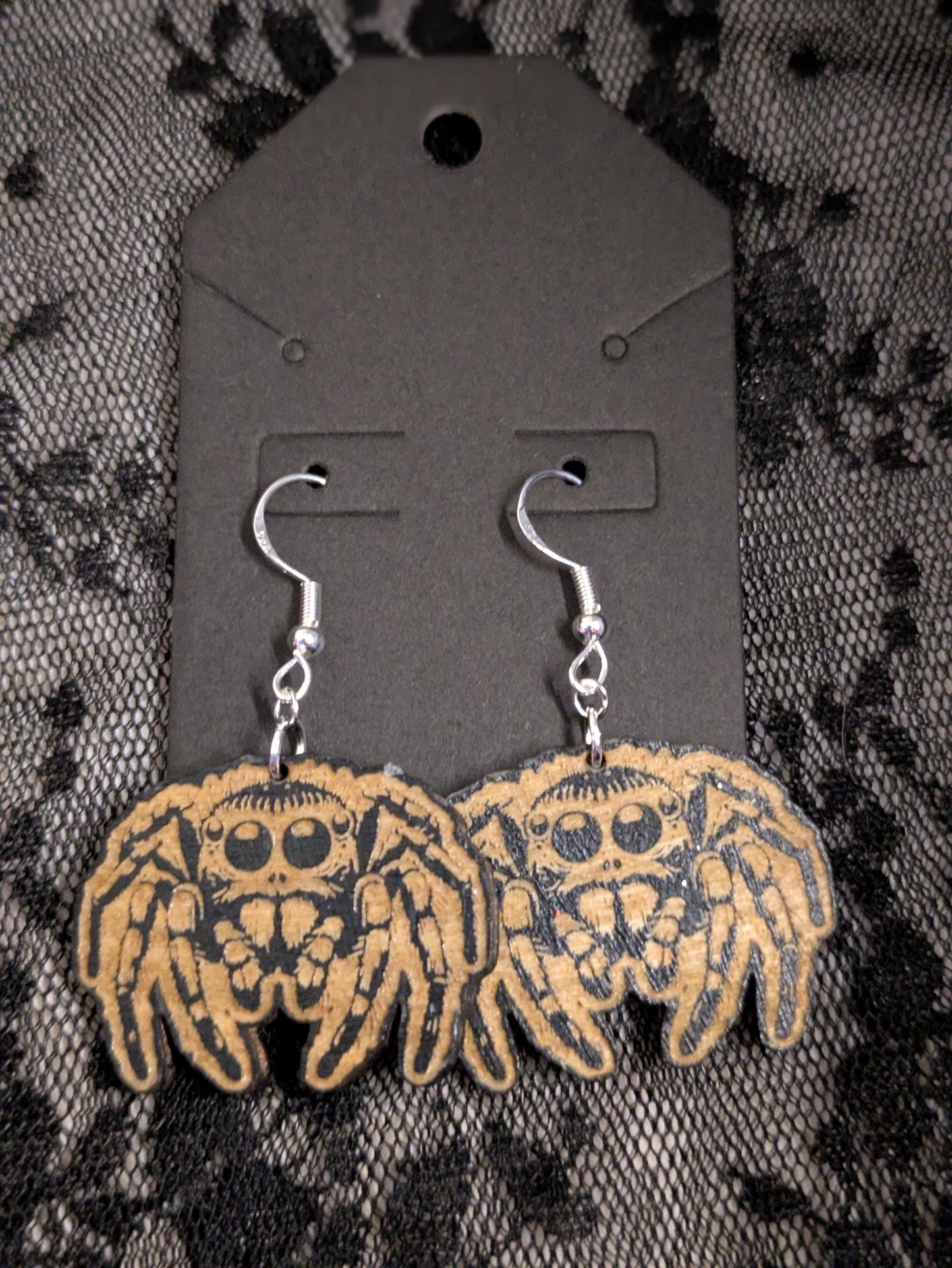 Wooden Spider Earrings - Laser Cut & Engraved