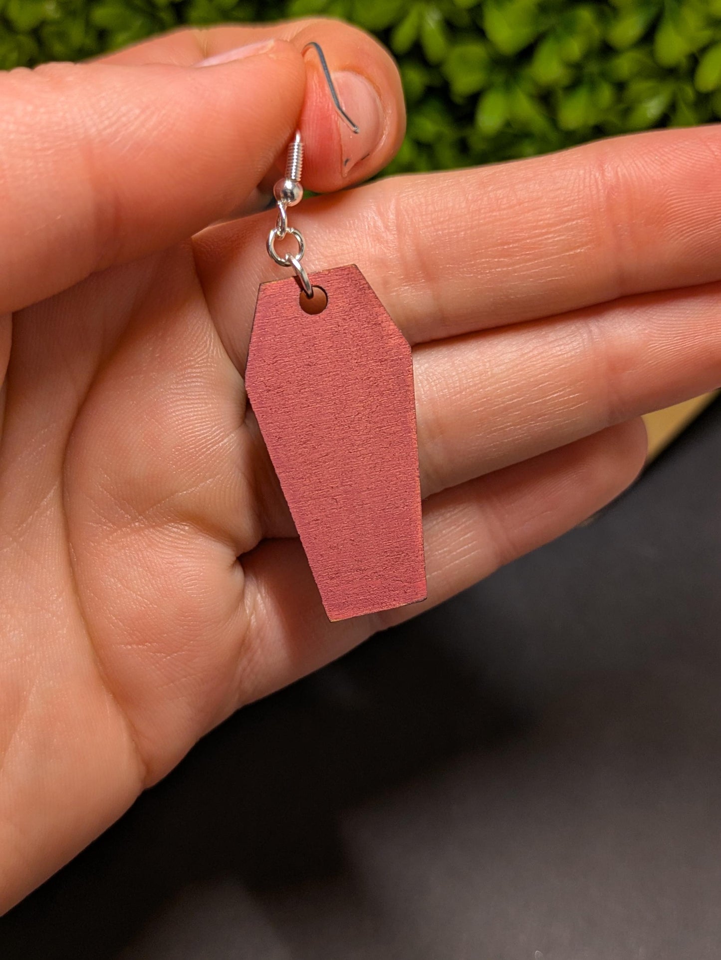Coffins With Rose Decorations - Hand Painted Laser Cut Wooden Earrings
