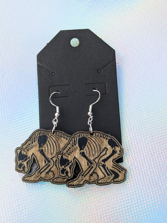 Wooden Bear Skeleton Earrings - Laser Cut & Engraved