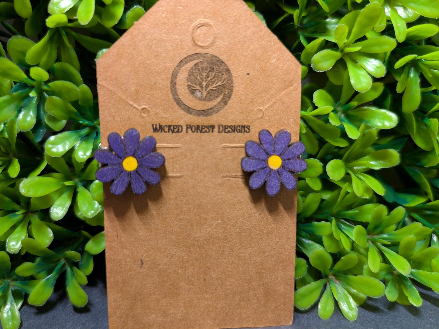 Custom Color Clip-On Flower Earrings - Wooden
