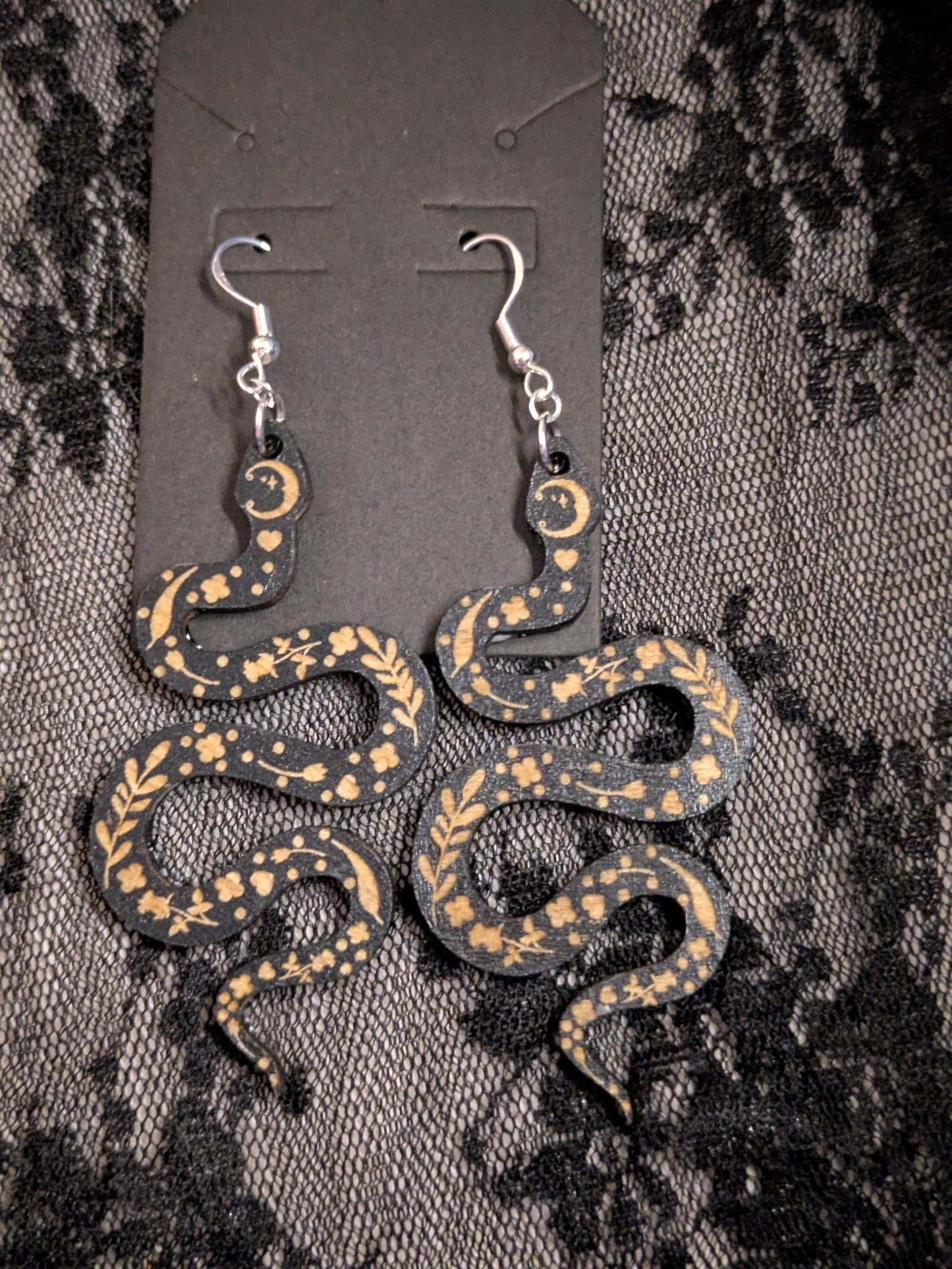 Wooden Snake Earrings - Laser Cut & Engraved
