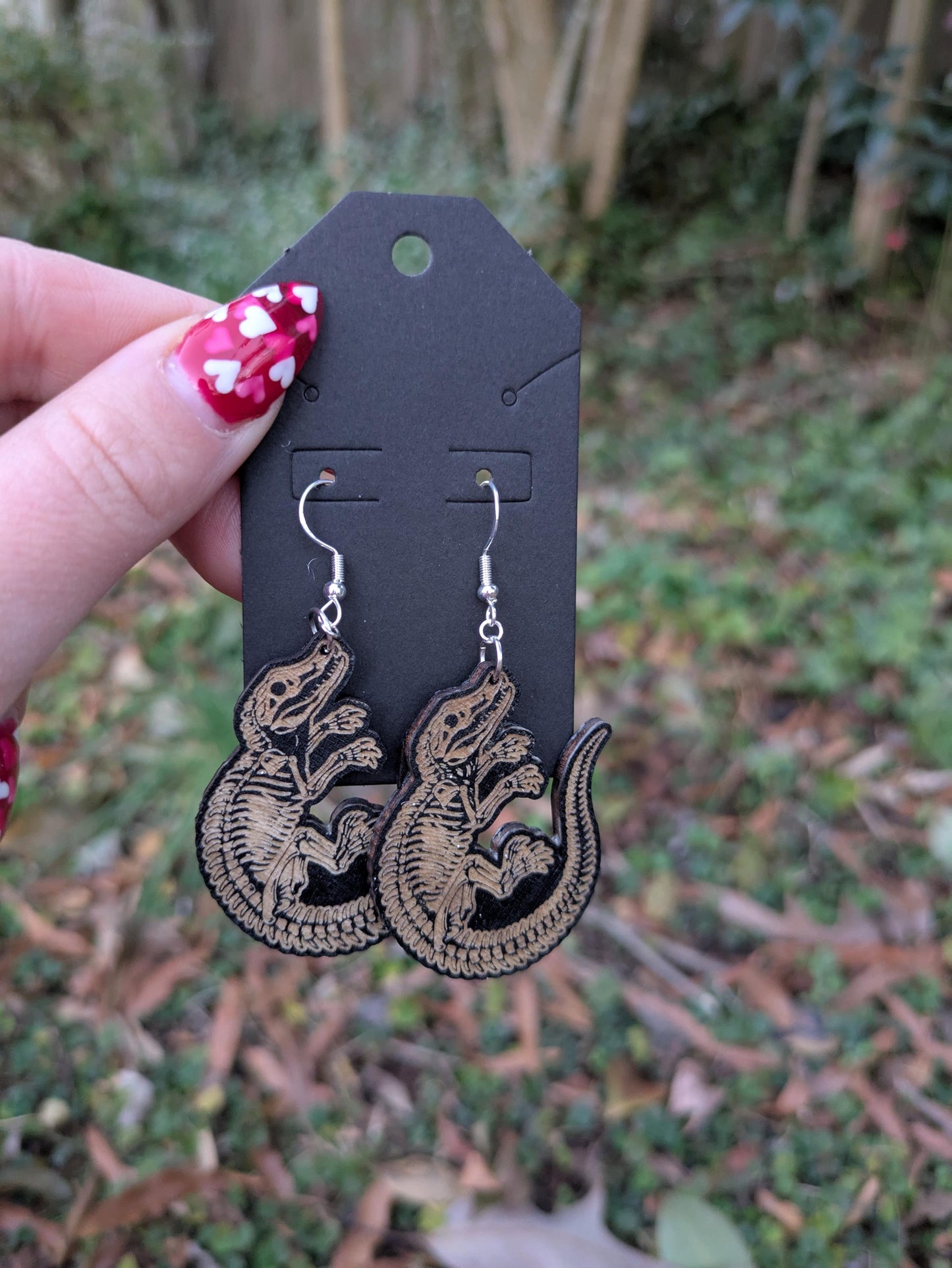 Wooden Alligator Skeleton Earrings - Laser Cut & Engraved