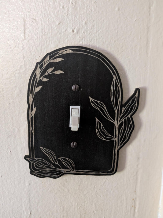 Arch Shaped Light Switch Plate with Vine & Leaf Border