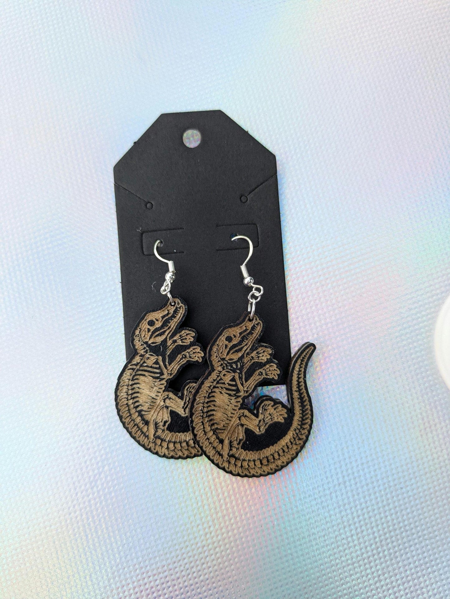 Wooden Alligator Skeleton Earrings - Laser Cut & Engraved