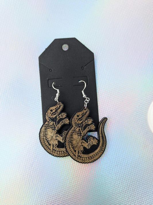 Wooden Alligator Skeleton Earrings - Laser Cut & Engraved