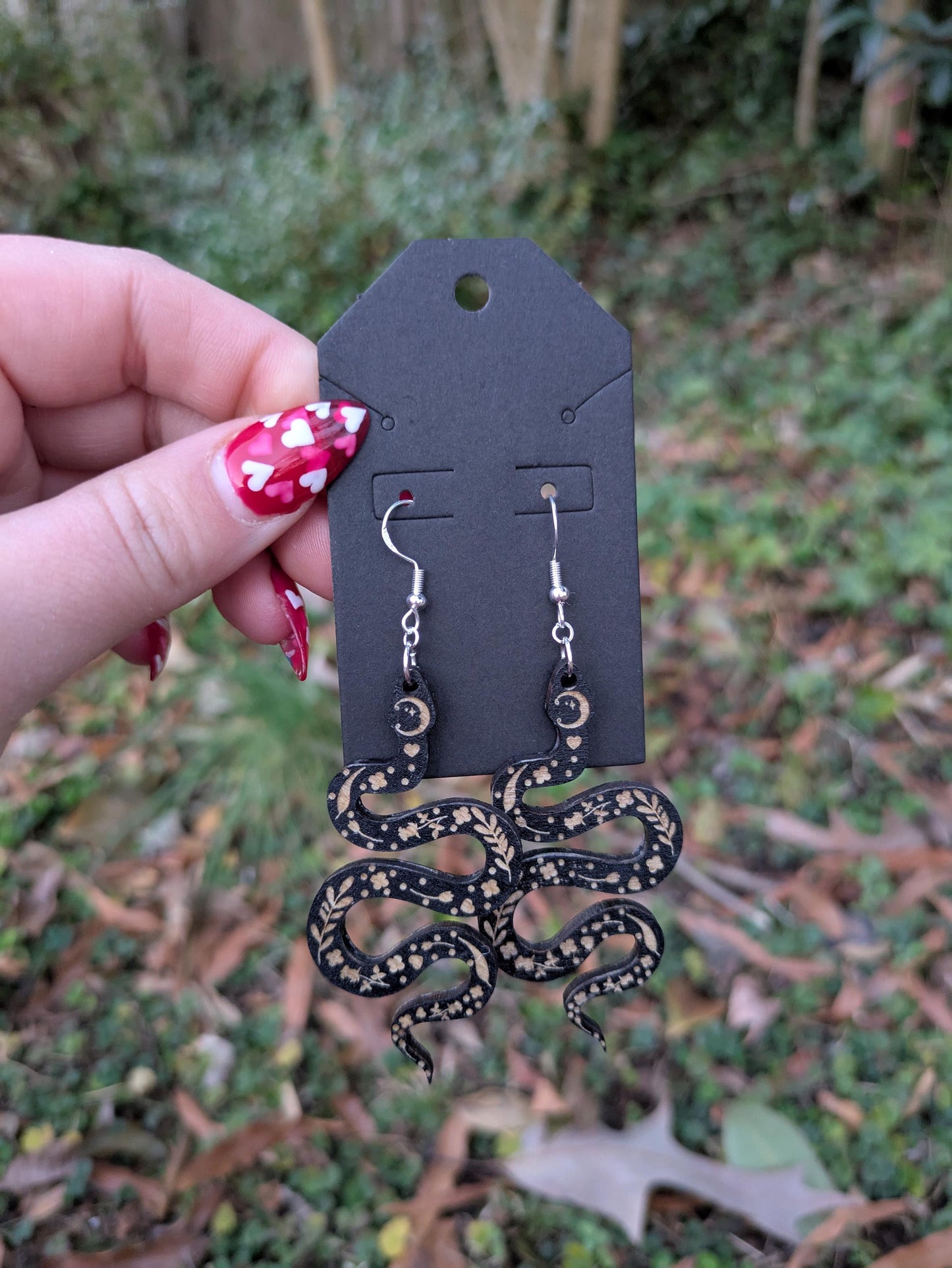 Wooden Snake Earrings - Laser Cut & Engraved