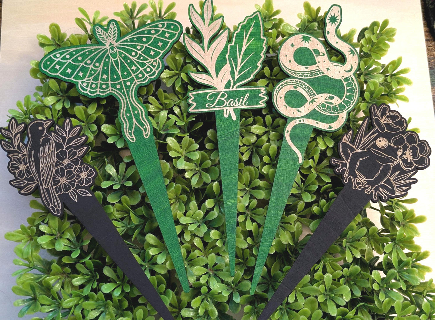 Whimsical Wooden Plant Stakes - Set of 3