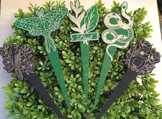 Whimsical Wooden Plant Stakes - Set of 3