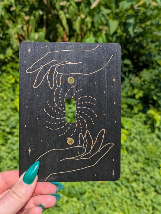 Rectangular Celestial Light Switch Plate with Hands, Stars & Swirls