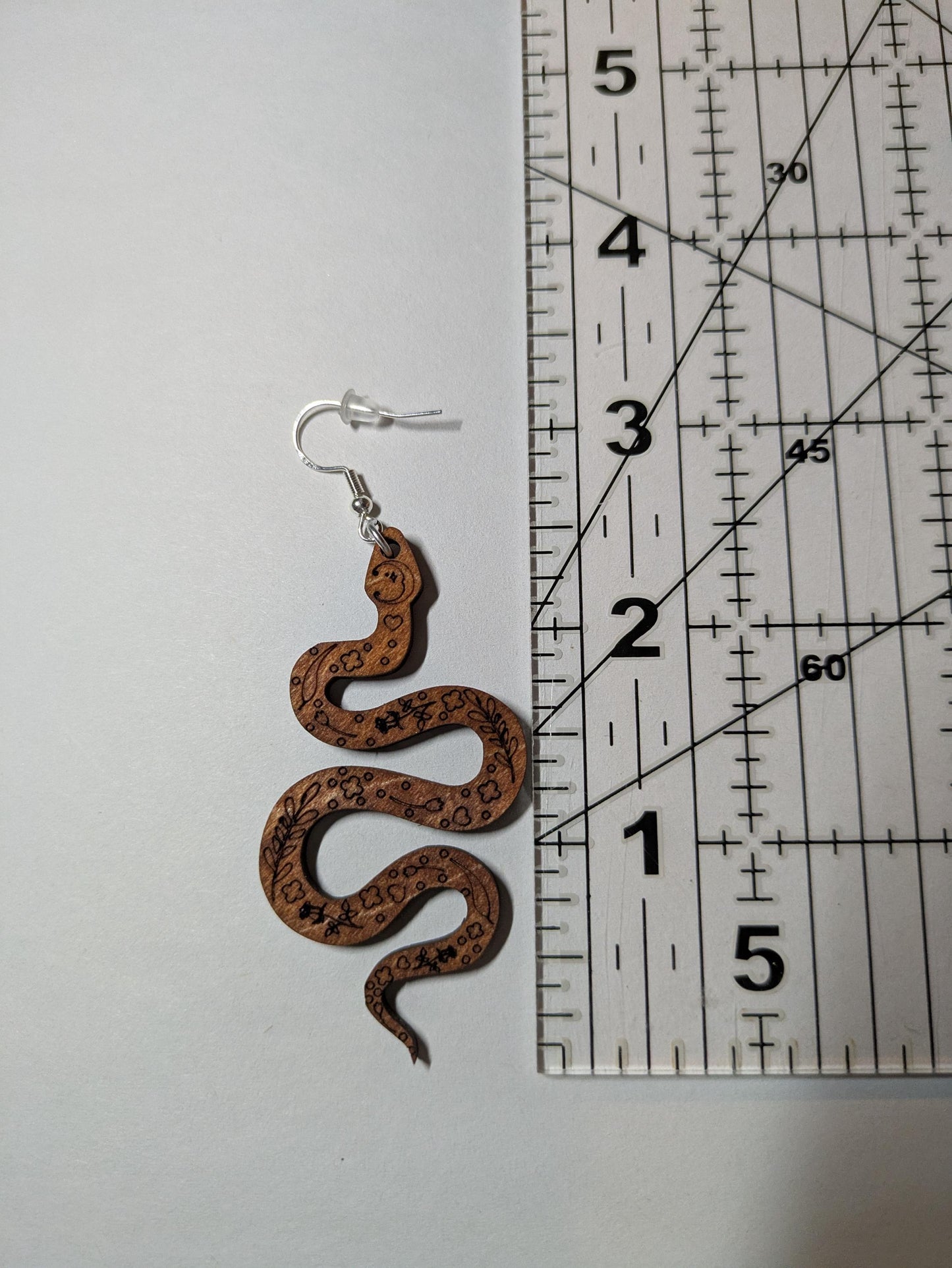 Laser Cut & Engraved Wooden Snake Earrings