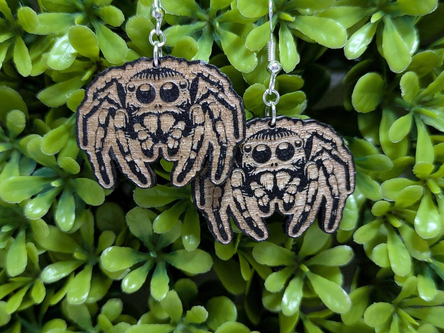 Wooden Spider Earrings - Laser Cut & Engraved