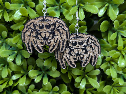 Wooden Spider Earrings - Laser Cut & Engraved