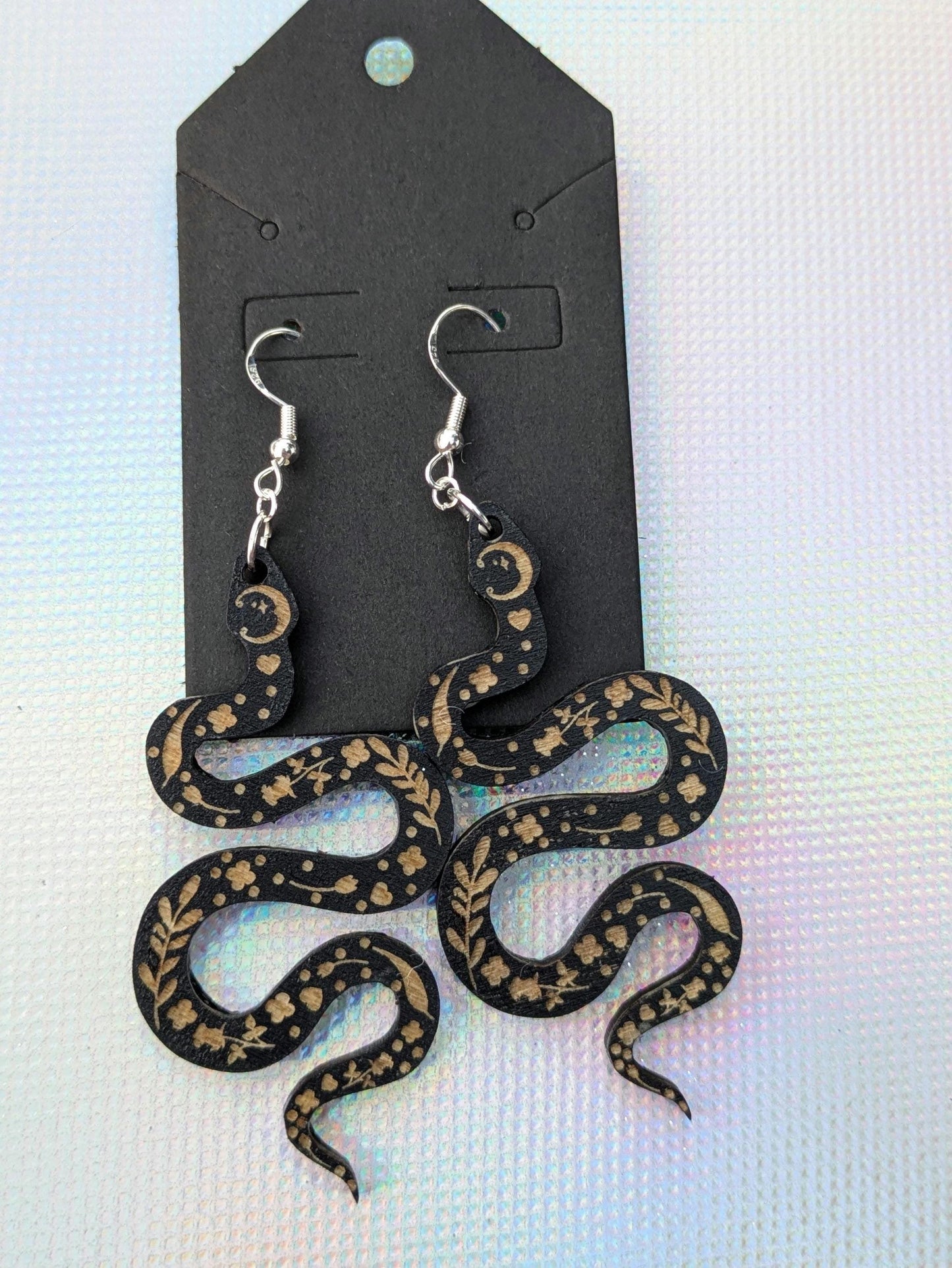 Wooden Snake Earrings - Laser Cut & Engraved
