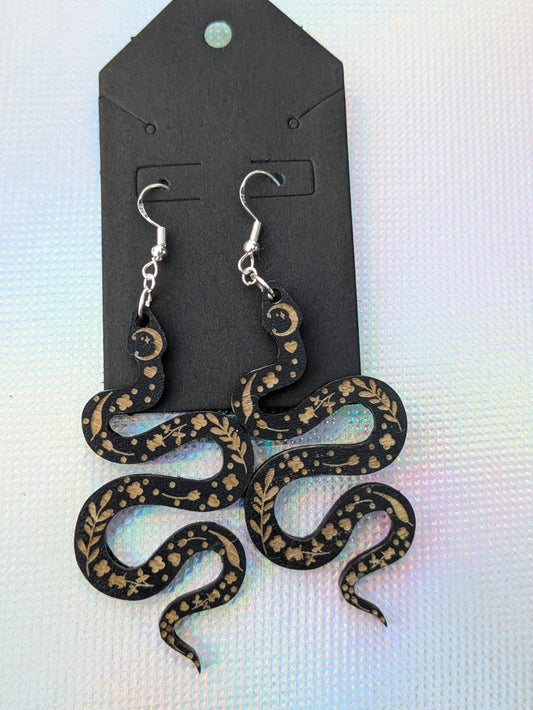 Wooden Snake Earrings - Laser Cut & Engraved