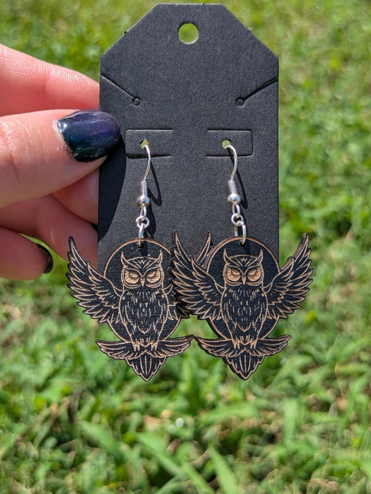 Winged Owl Earrings – Spread-Wing Owl Design