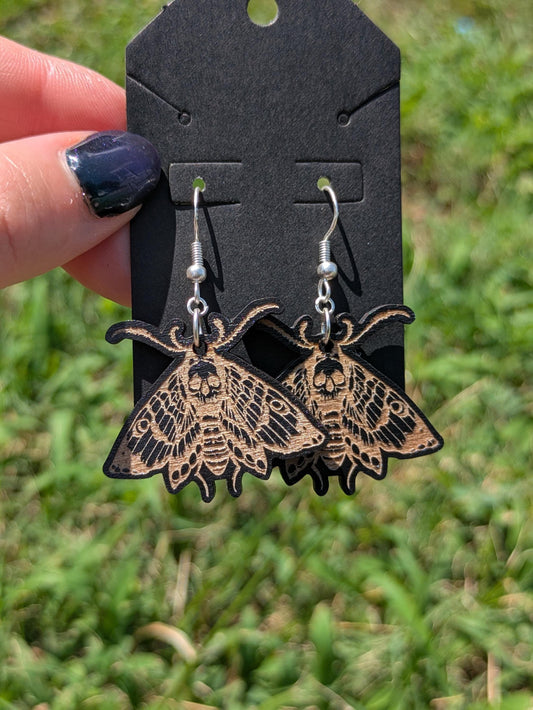 Skull Moth Earrings - Gothic Moth with Skull Detail