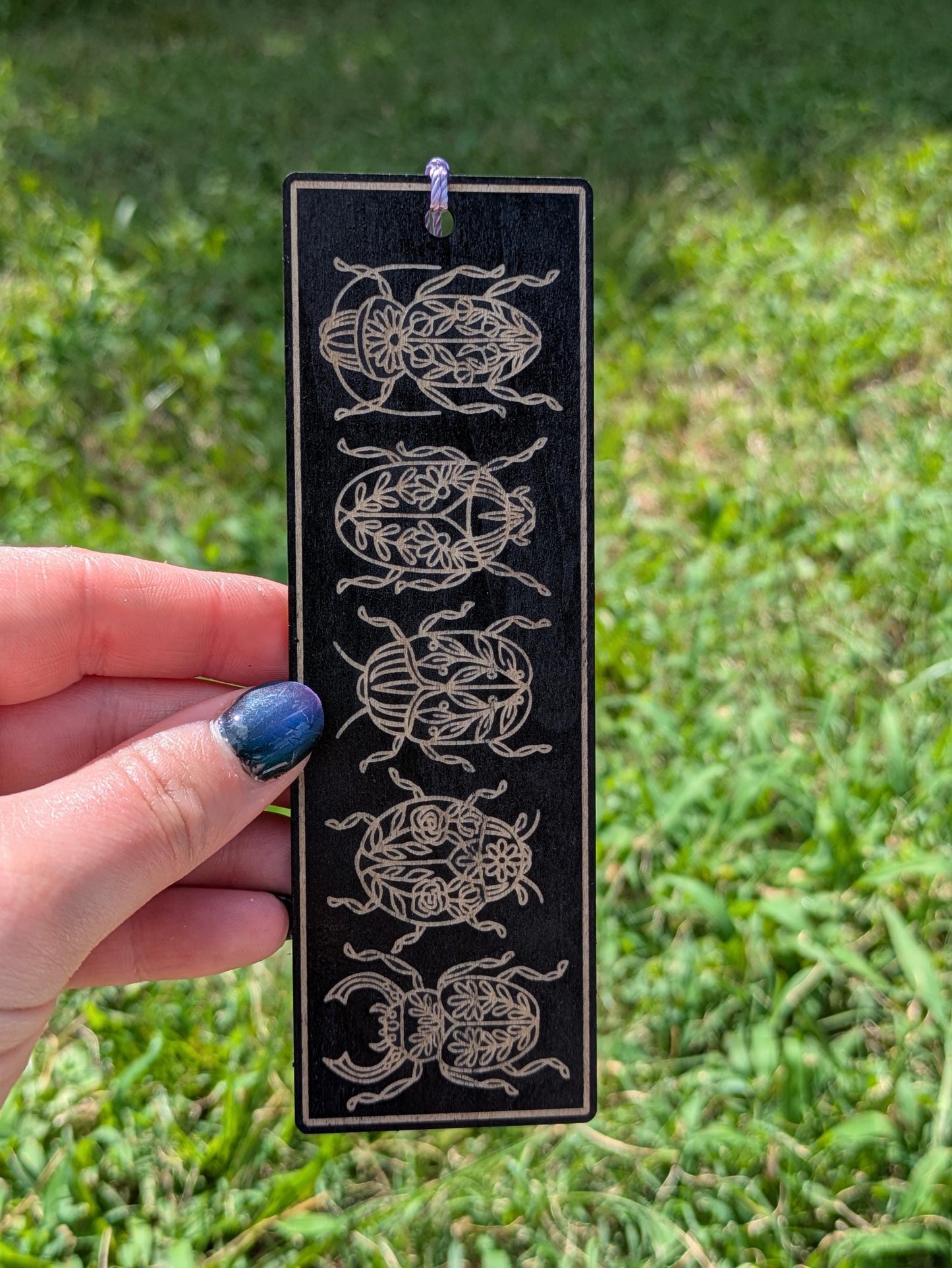 Laser Engraved Wooden Bookmark - Gothic Beetle Design - Dark Academia Insect Gift