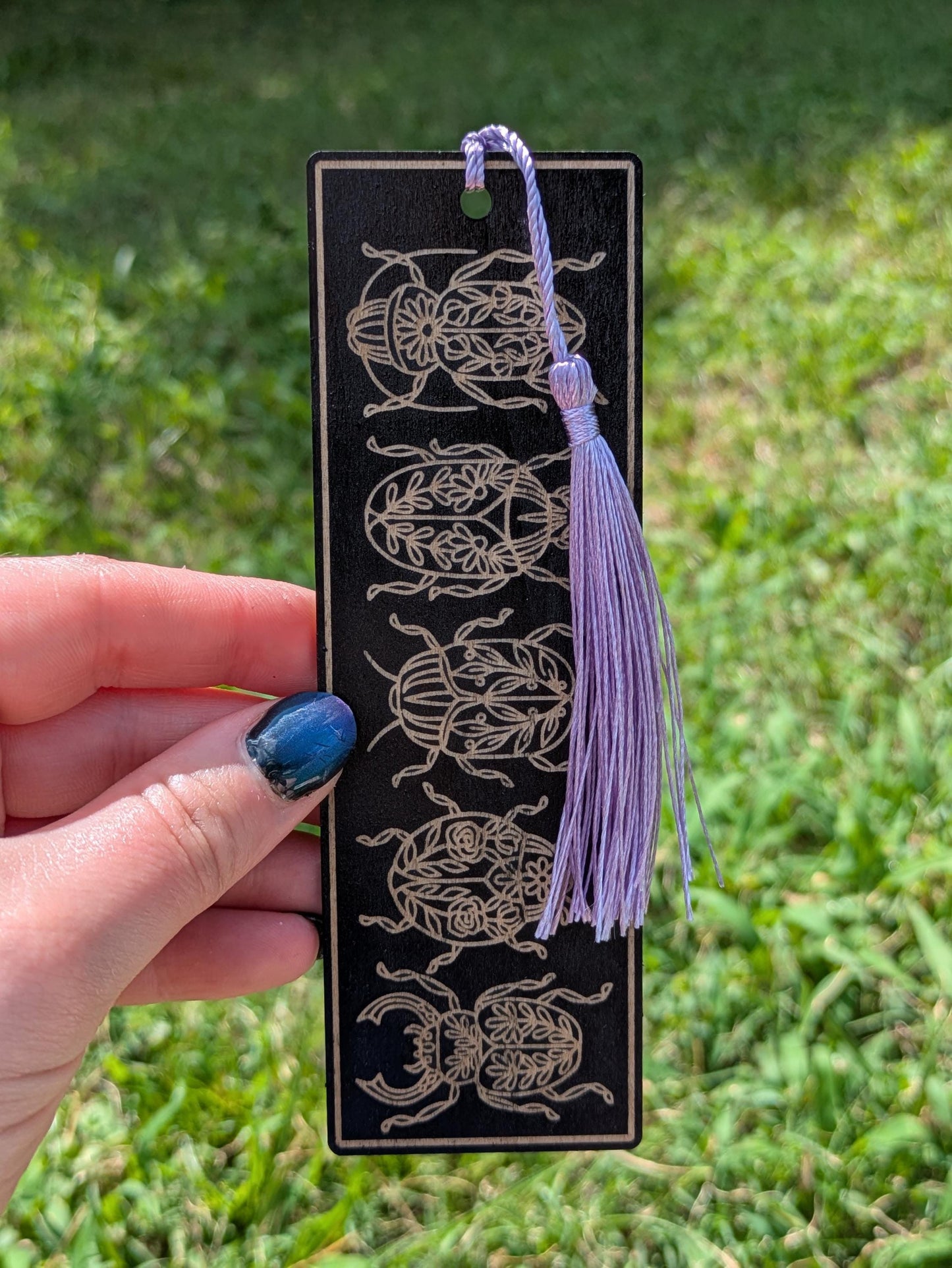 Laser Engraved Wooden Bookmark - Gothic Beetle Design - Dark Academia Insect Gift