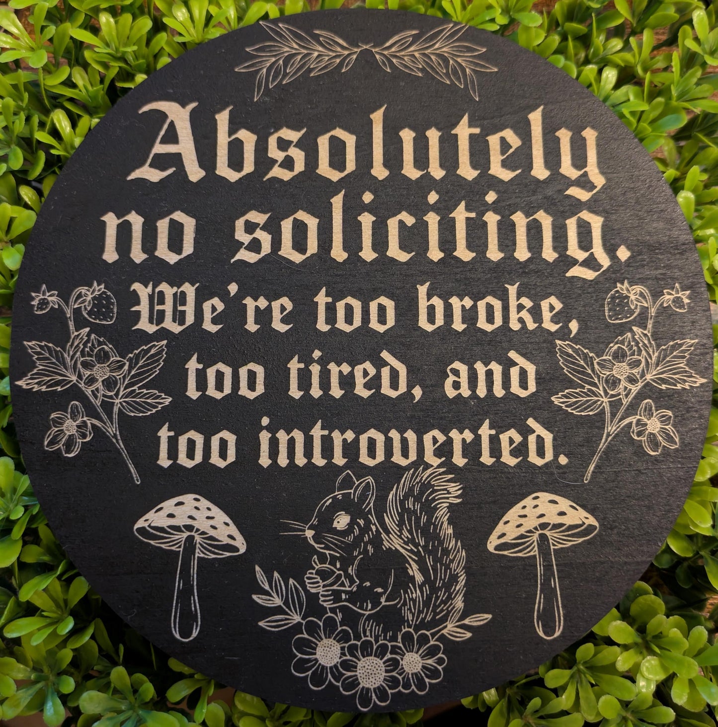No Soliciting Forest Door Sign - Funny Engraved Woodland Decor, Customizable Size