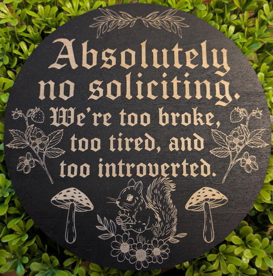 No Soliciting Forest Door Sign - Funny Engraved Woodland Decor, Customizable Size