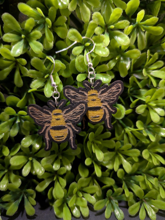 Hand-Painted Laser-Cut Honey Bee Earrings