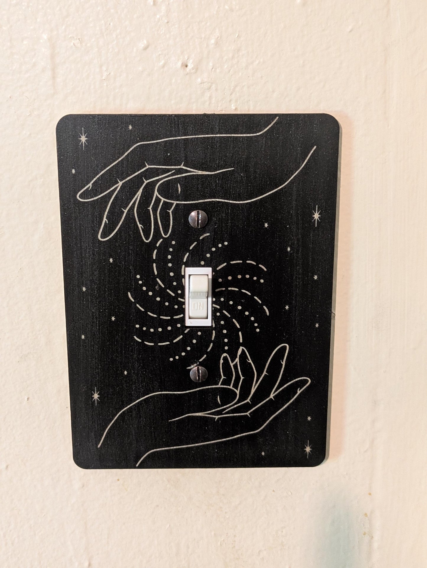 Rectangular Celestial Light Switch Plate with Hands, Stars & Swirls