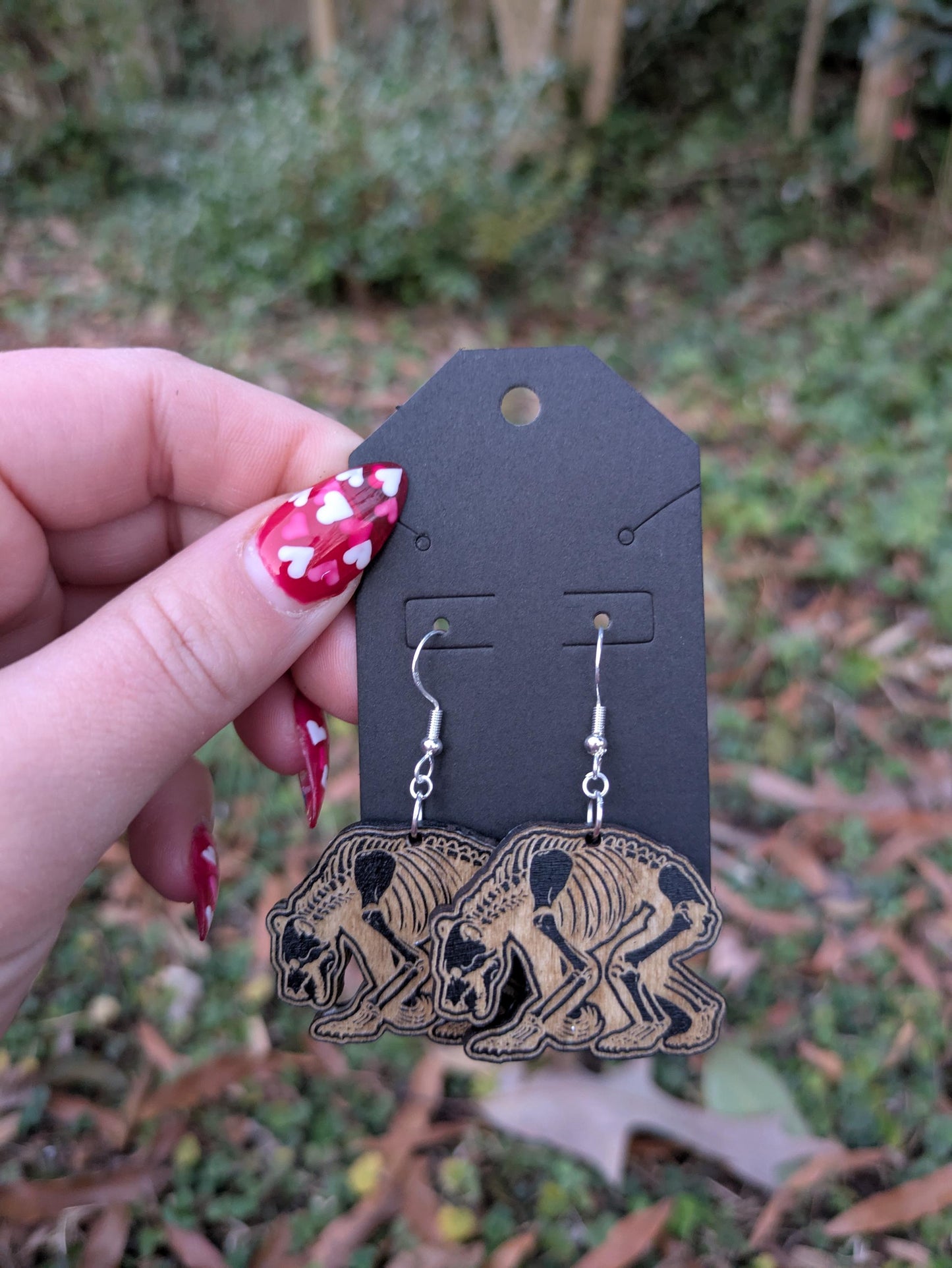 Wooden Bear Skeleton Earrings - Laser Cut & Engraved