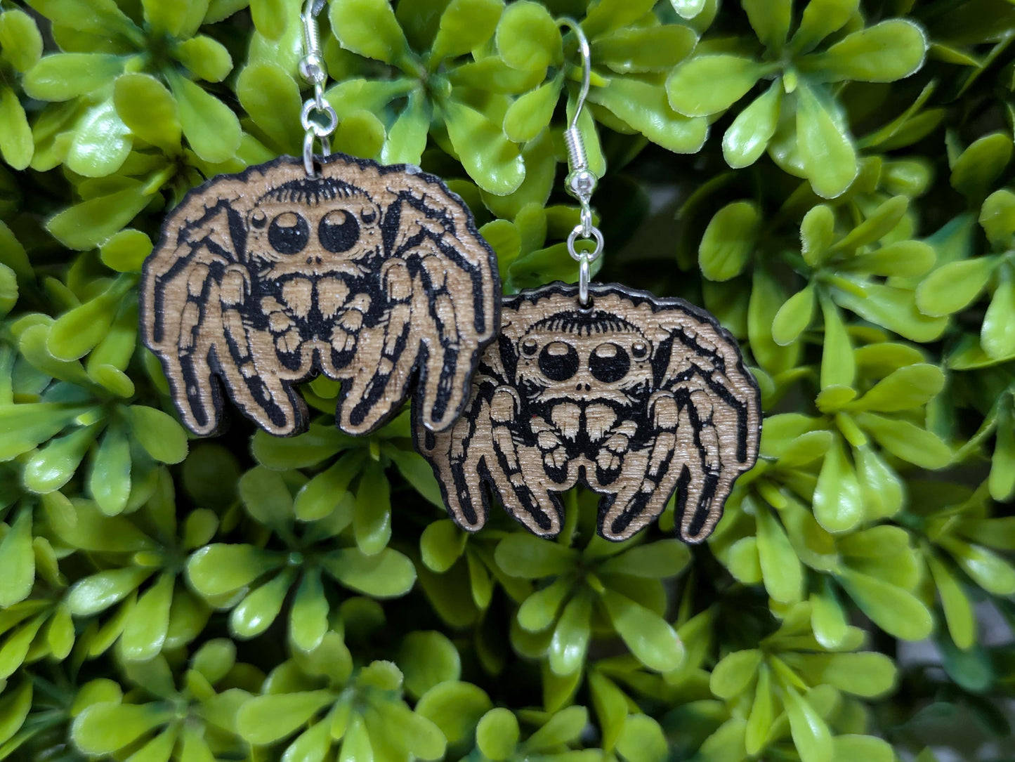 Wooden Spider Earrings - Laser Cut & Engraved