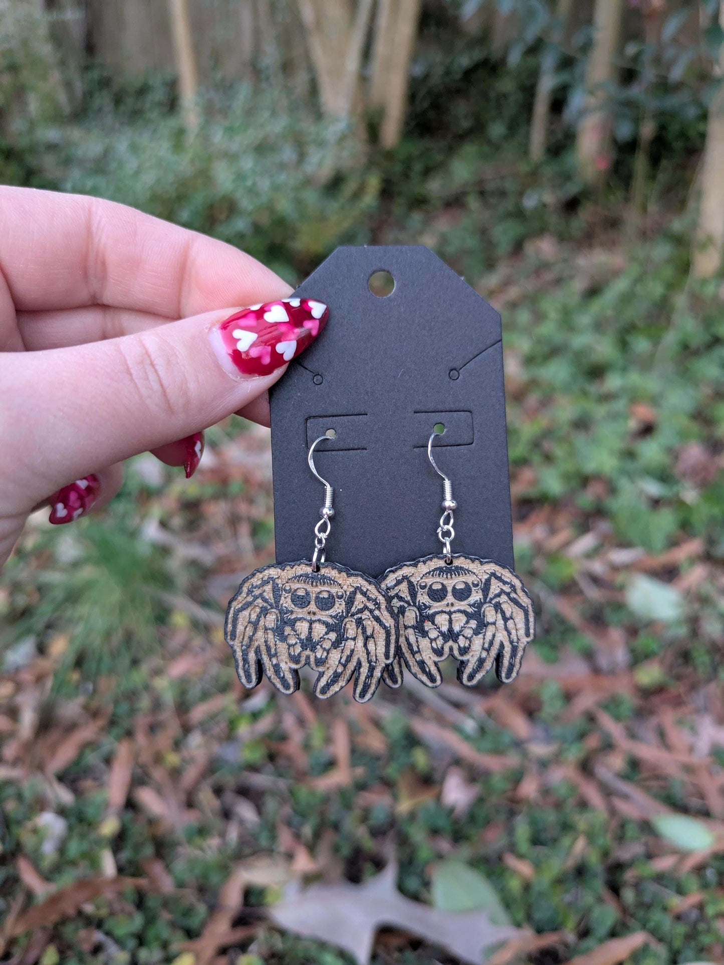 Wooden Spider Earrings - Laser Cut & Engraved